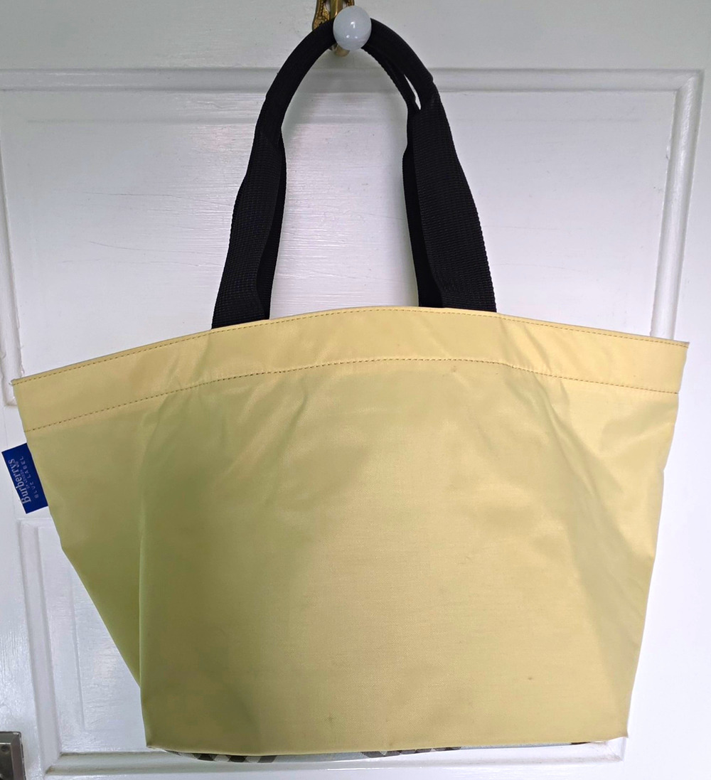 Burberrys Blue Label Beige Tote Bag House Check Double Handle Zip Top